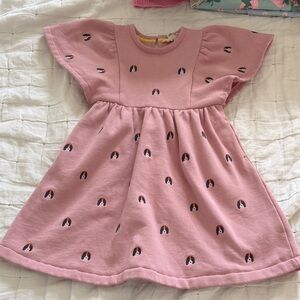 Girls' Pink Puppy Print Short Sleeve Sweater Dress